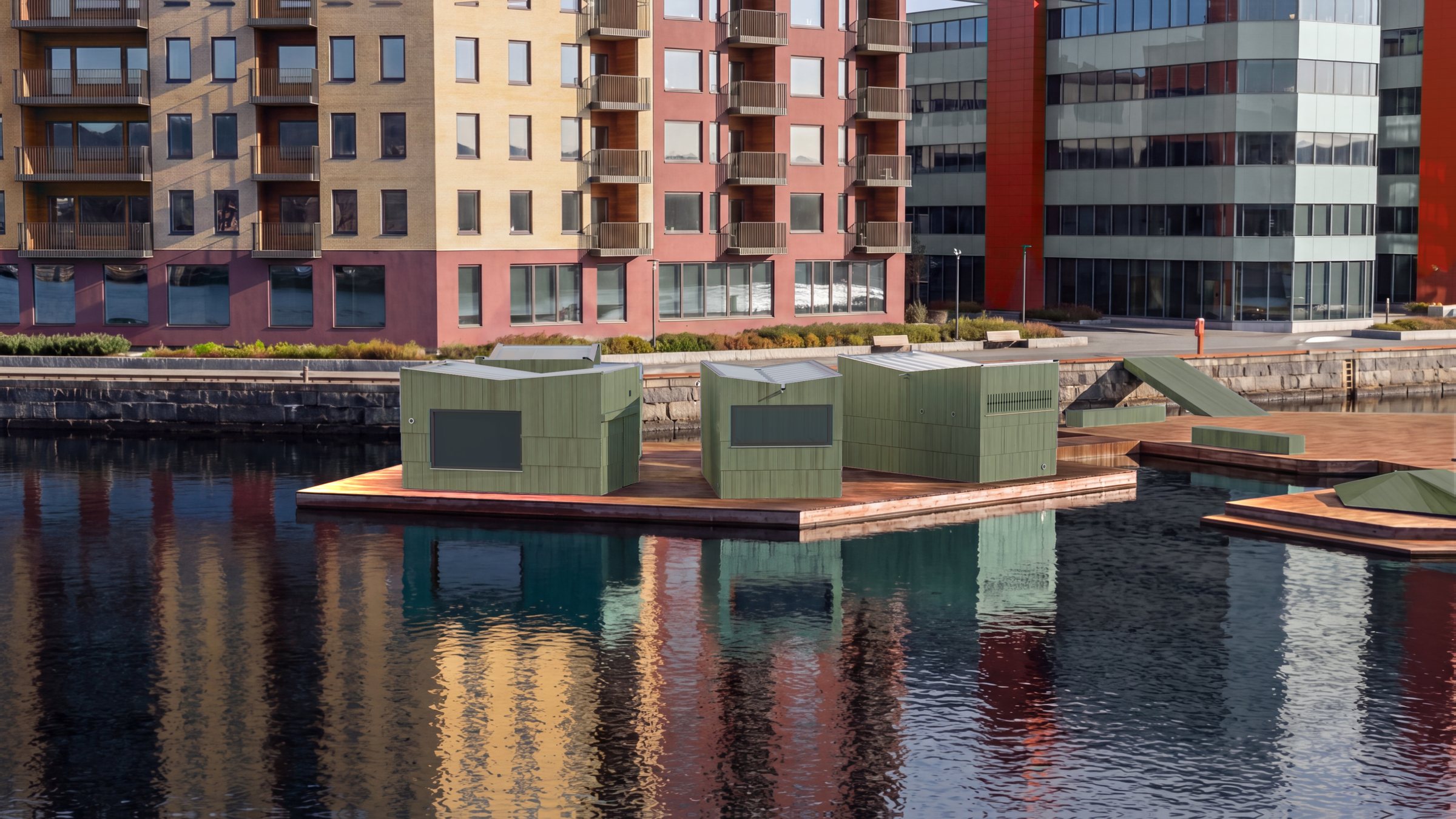 Marineholmen from the fjord, with the senior housing
