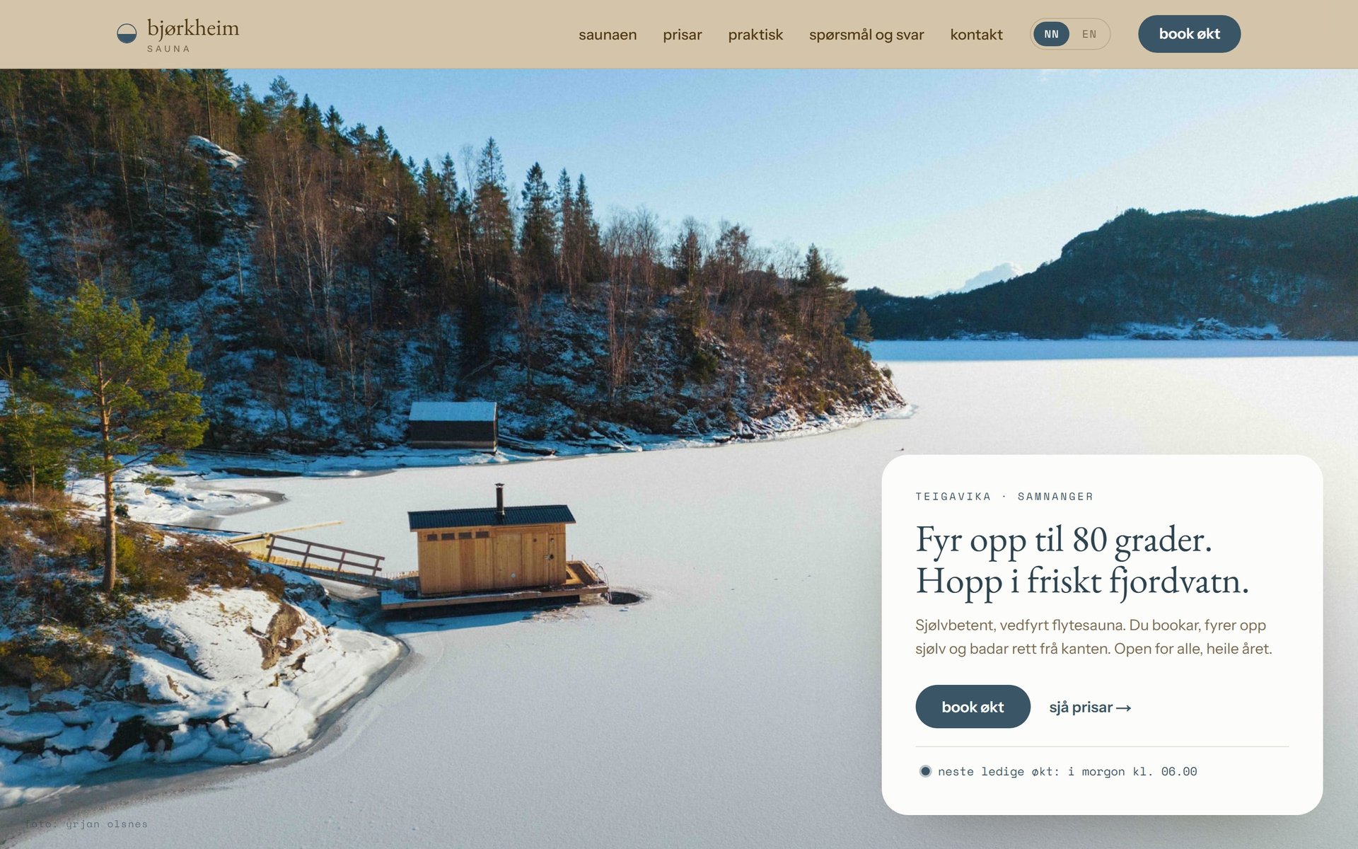 Framsida på bjorkheimsauna.no